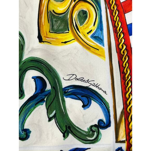 NWT Dolce & Gabbana White Yellow Majolica print Silk Charmeuse Dress IT 40 S - Picture 10 of 12